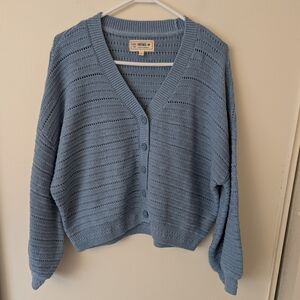 Fatface Womens 10 Blue Cardigan 100% Cotton Preppy Shabbychic Cottagecore